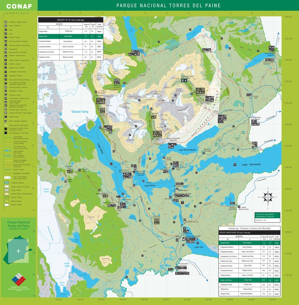 hikes in torres del paine map 1