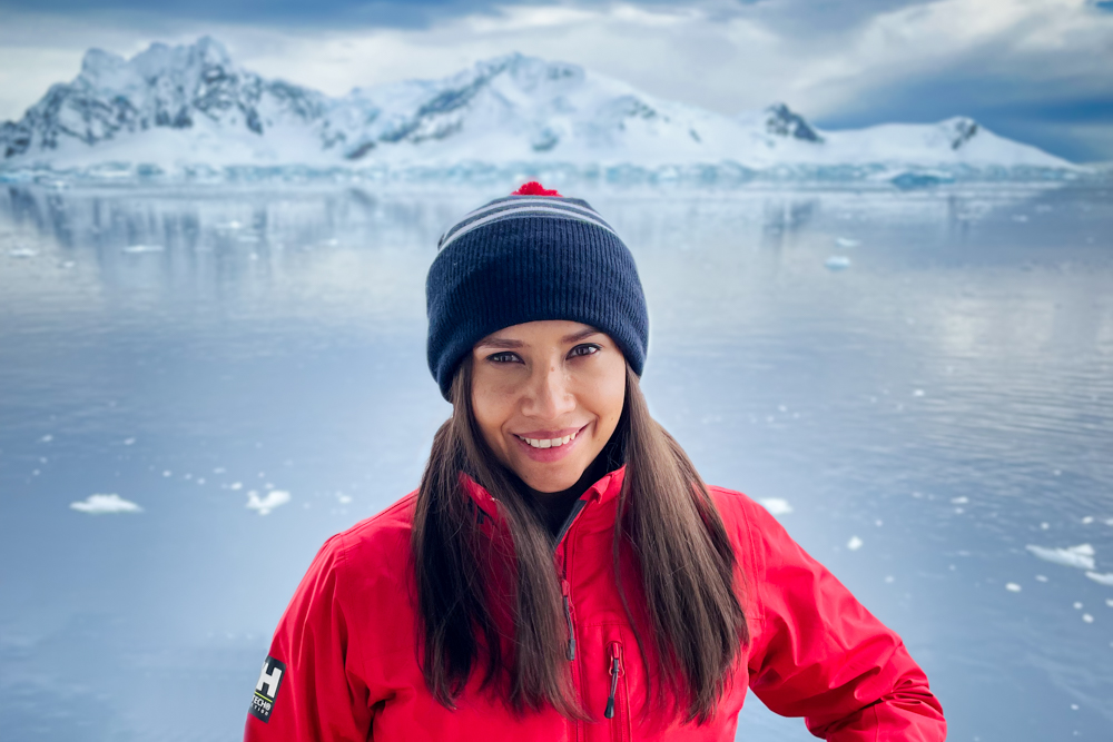 Kia in Antarctica following her beauty tips for long-term travellers