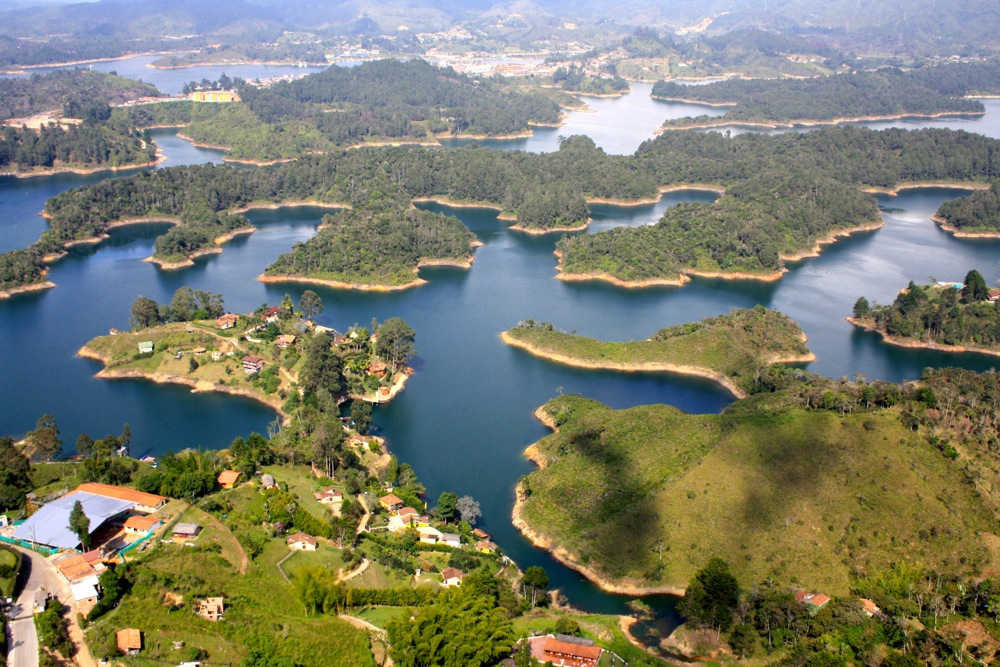 The inter-locking lakes of Guatapé in Colombia
