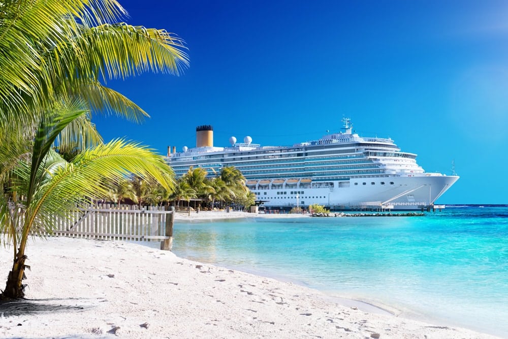 cruise ship moored in Caribbean