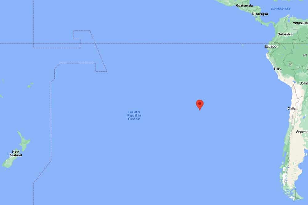 A Google Map showing how remote Easter Island is