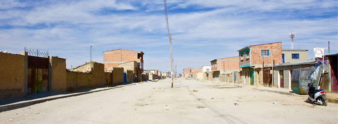 a street in Uyuni Bolivia one of our charmless South American towns