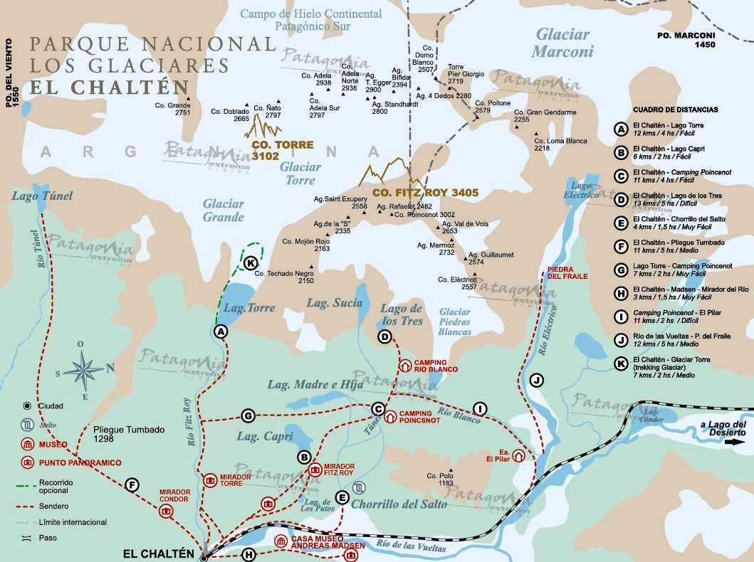 El Chaltén hiking trails map