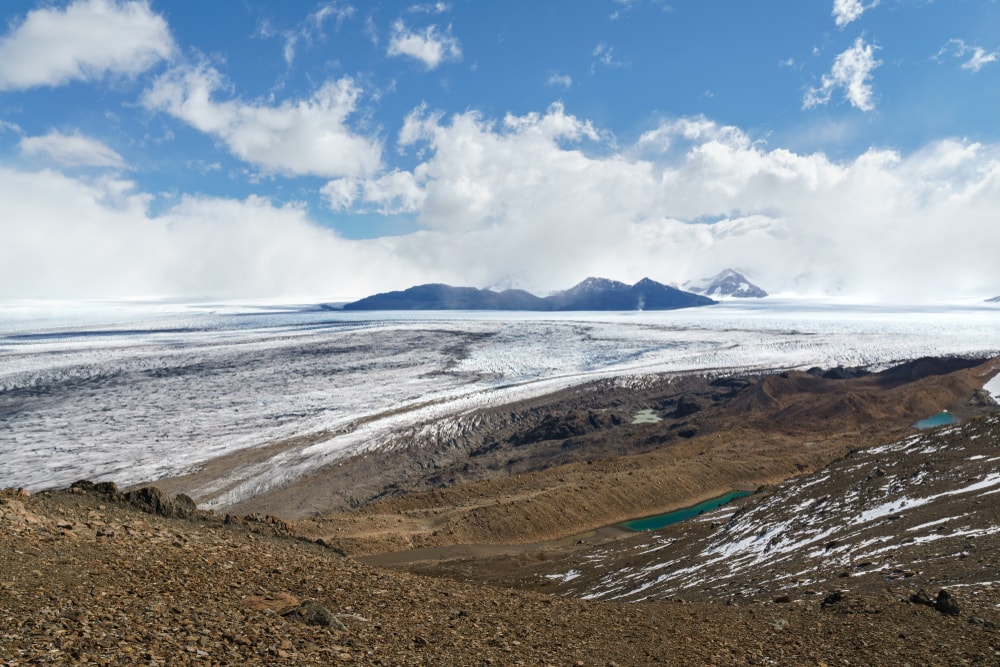 Glaciers and mountains seen from the the Huemul Circuit
