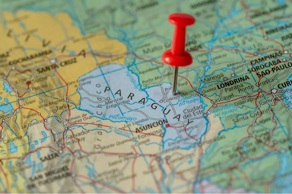 A close-up map of Paraguay