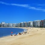 Montevideo's beach with skyscrapers in the background