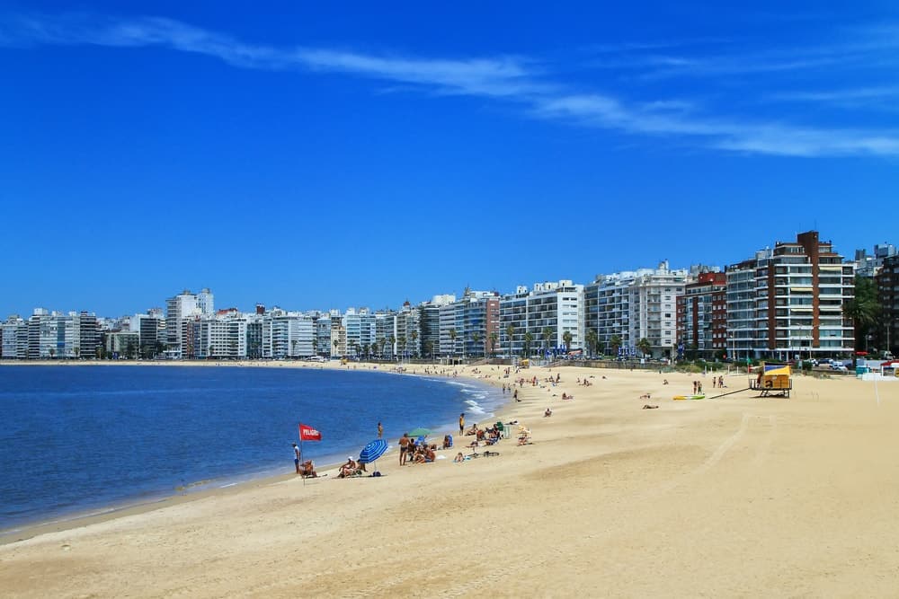 Montevideo's beach with skyscrapers in the background