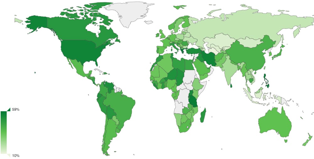 map of the most stressed countries in the world