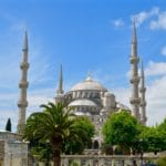 The minarets of the Blue Mosque during the day