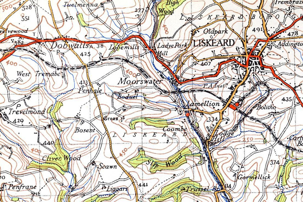 A close up of 1945 Ordnance Survey map