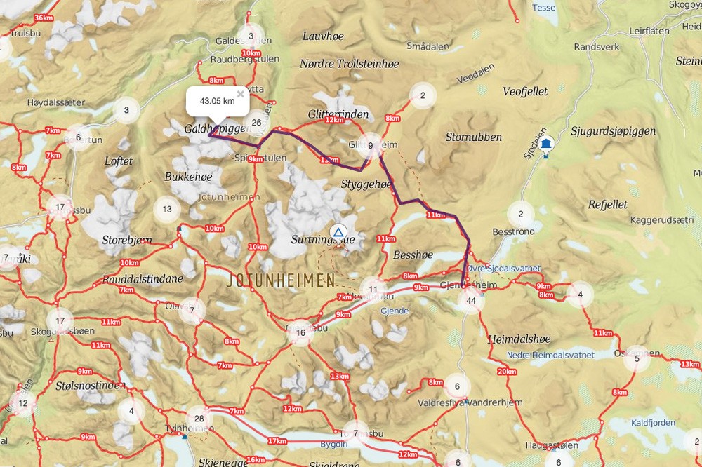 Climbing-Galdhøpiggen-in-Jotunheimen-National-Park-Norway-route-map