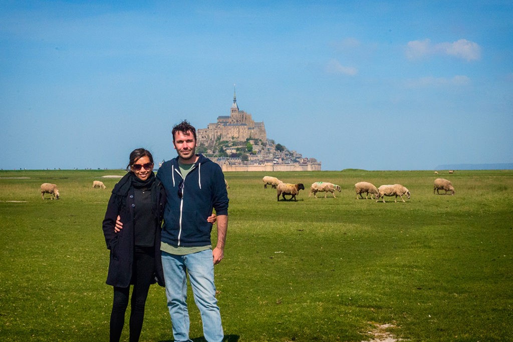 Kia and Peter in front of Mont Saint-Michel