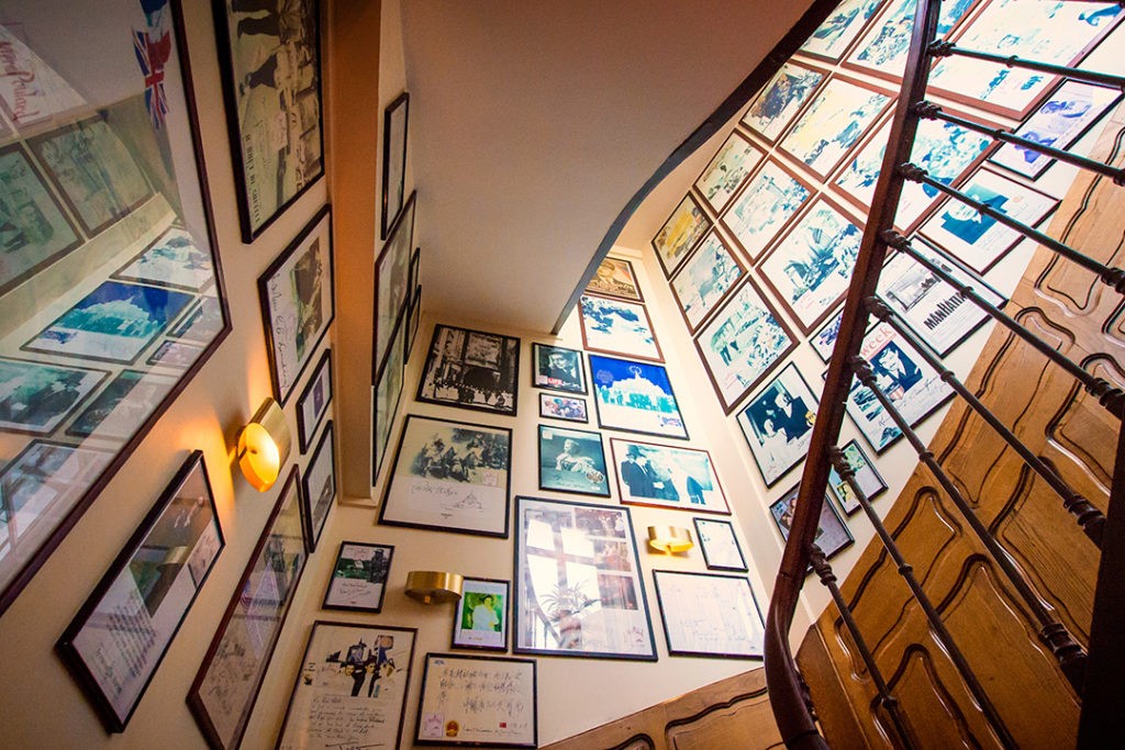 Looking up the stairwell inside our Mont Saint-Michel hotel