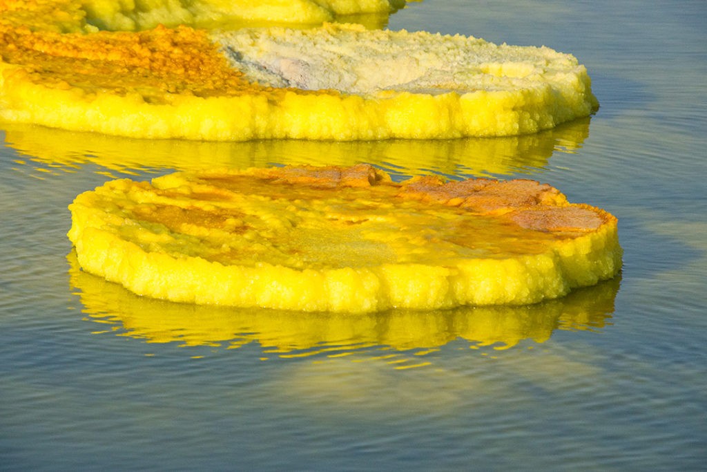 Salt and minerals create colours at Dallol in Ethiopia