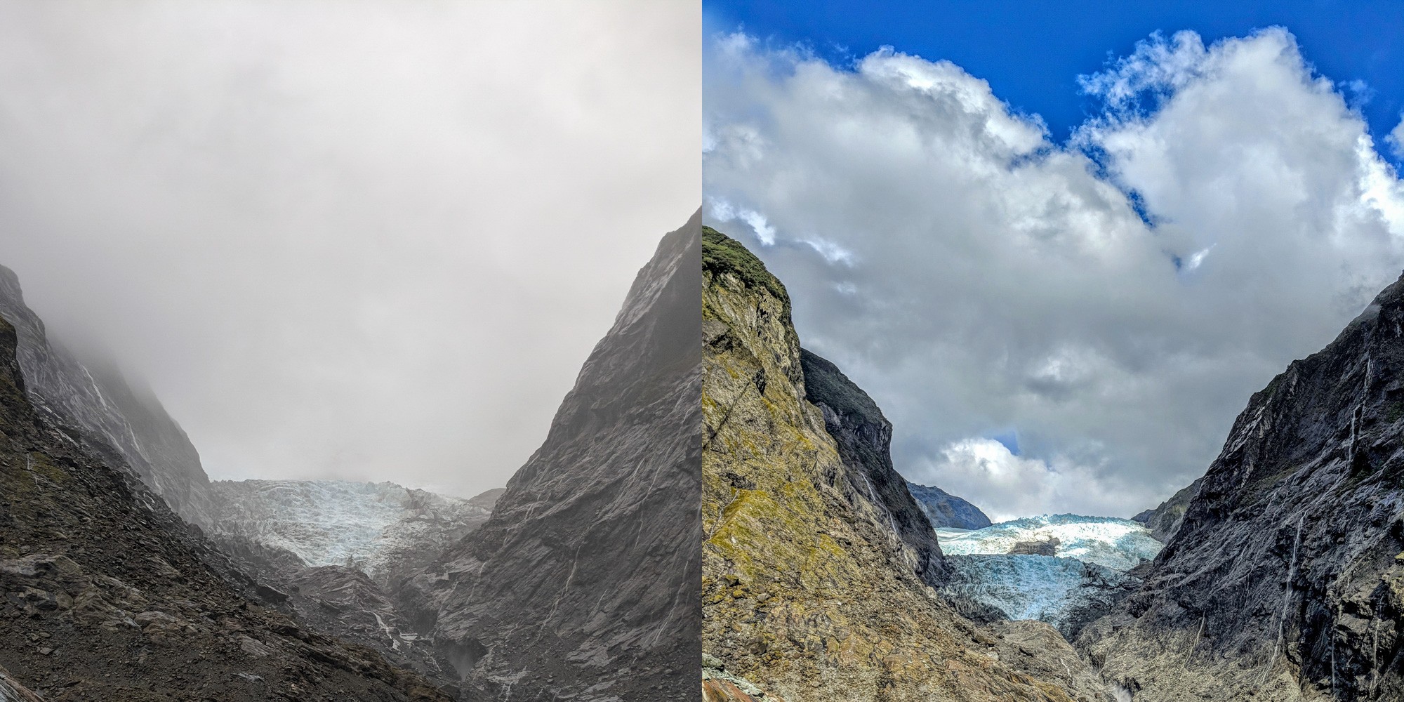 The weather above Franz Josef Glacier began to clear
