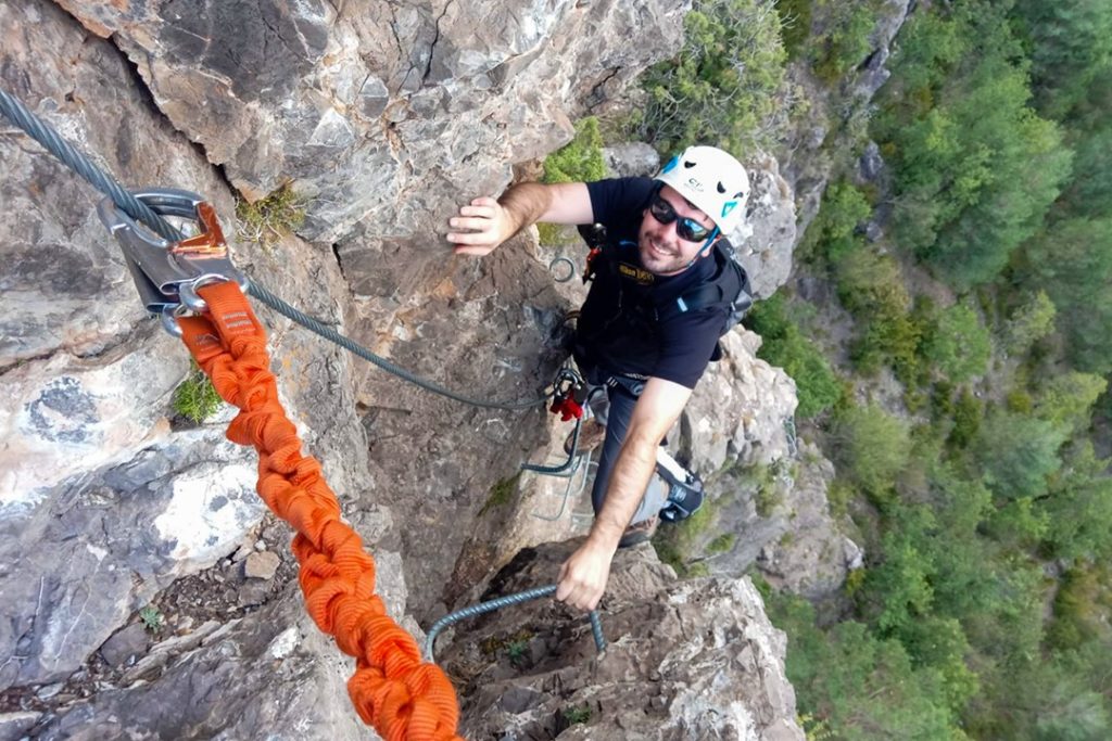 Peter proves himself a pro on our via ferrata in the Catalan Pyrenees