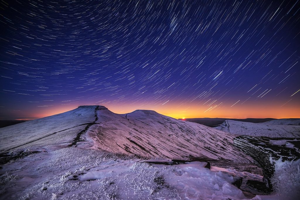 Star trails in Brecon Beacons National Park which is a dark sky reserve