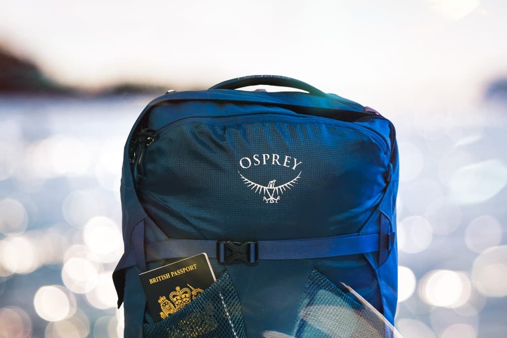 Osprey luggage against a seascape