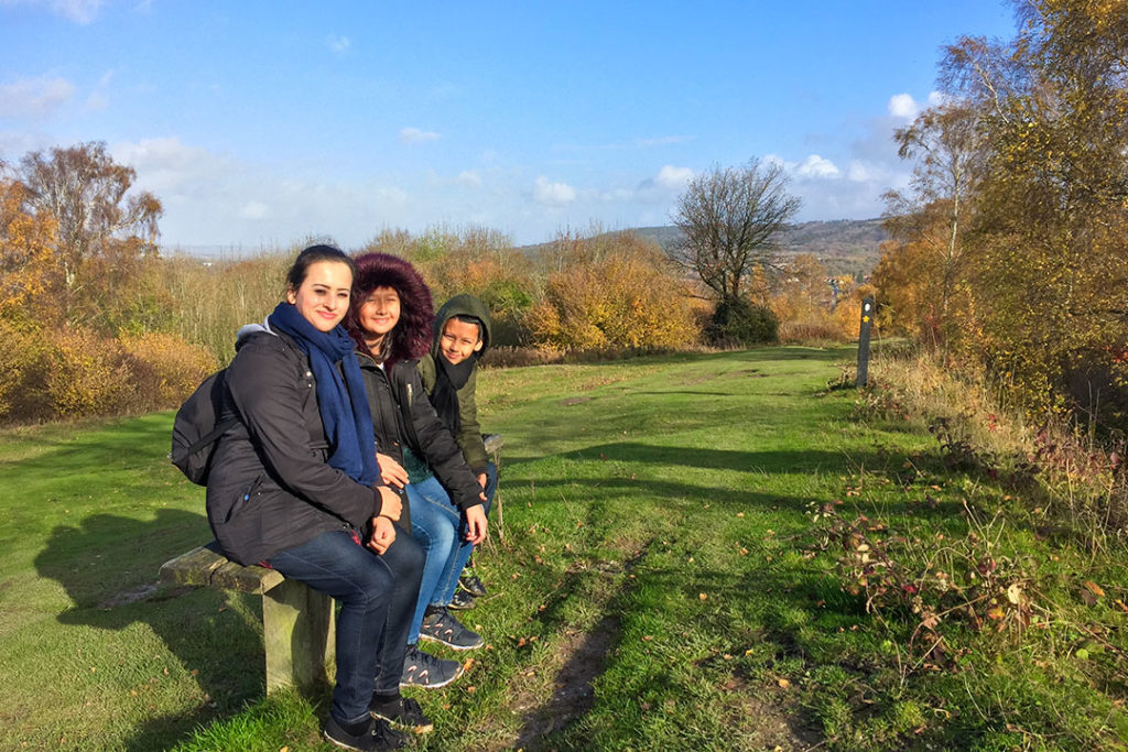 Forida with her children in the Chiltern Hills