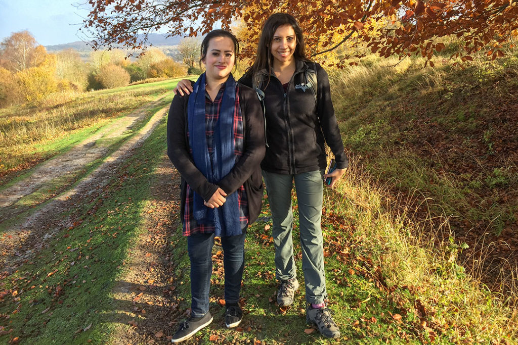 Forida and Kia on a hike in the Chiltern Hills travelling with hearing loss