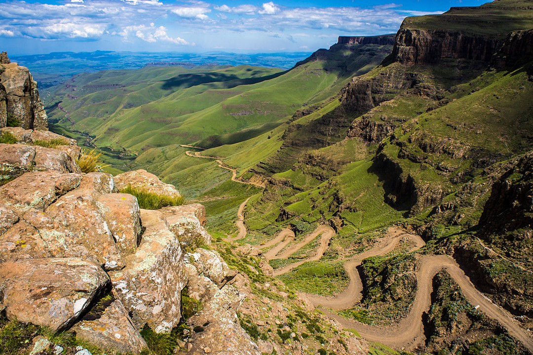 The twisting Sani Pass in Lesotho