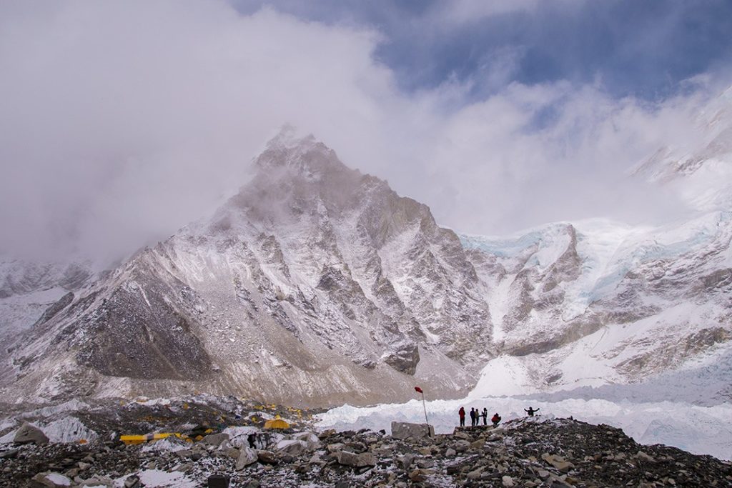 It was snowing at base camp when we arrived