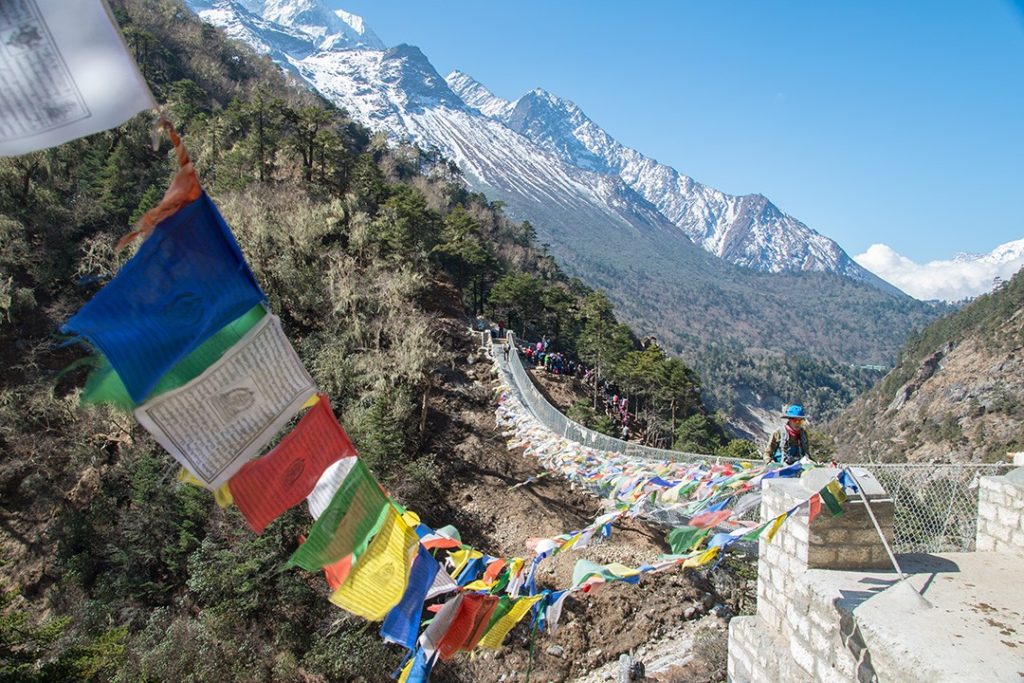 A suspension bridge along the Everest base camp trek 