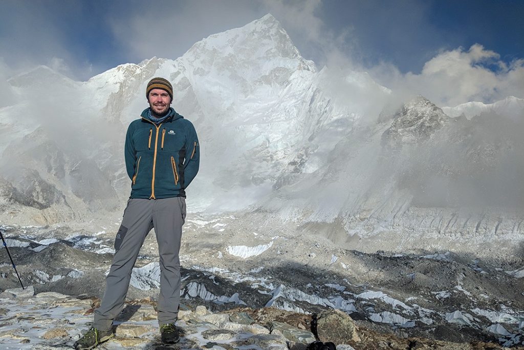 Peter wearing a mid-layer fleece as part of his layering system