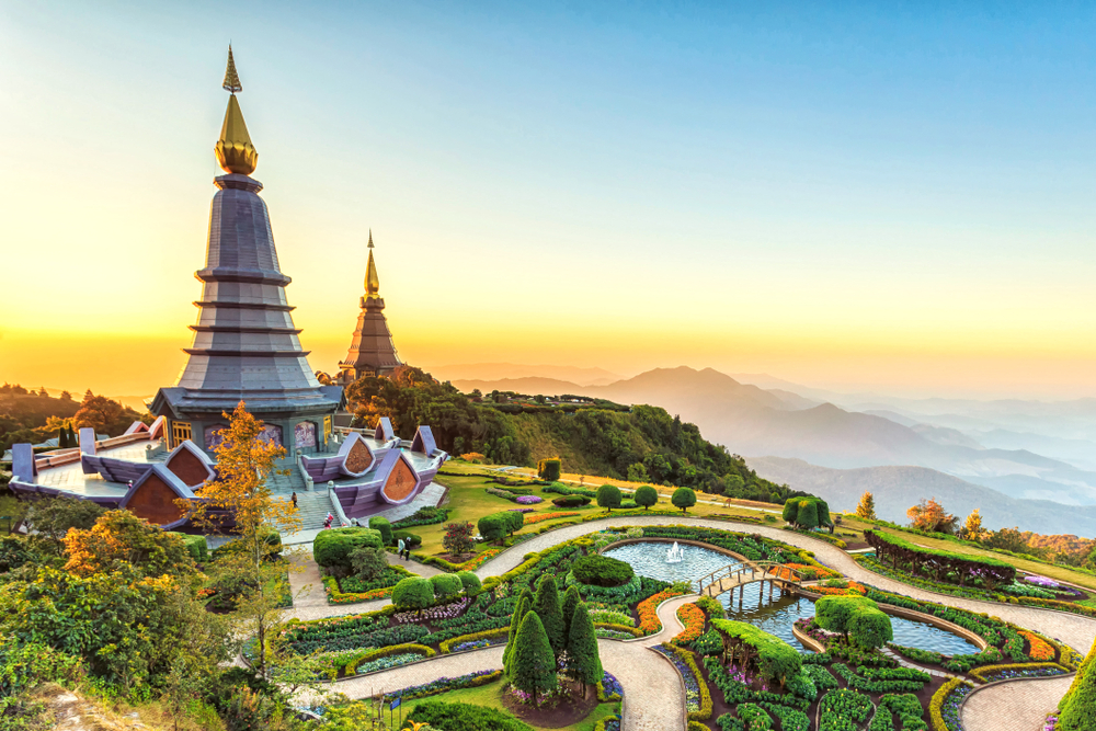 The twin stupas of Doi Inthanon in Thailand