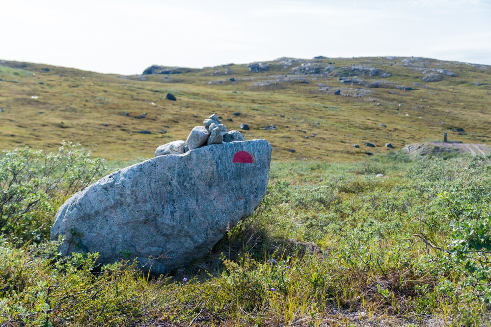 The first Arctic Circle Trail cairn and marker