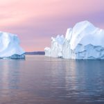 Icebergs at midnight in Ilulissat Icefjord
