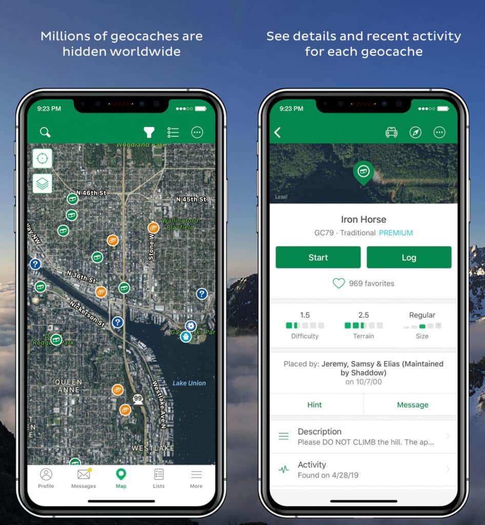 screenshots of geocaching app