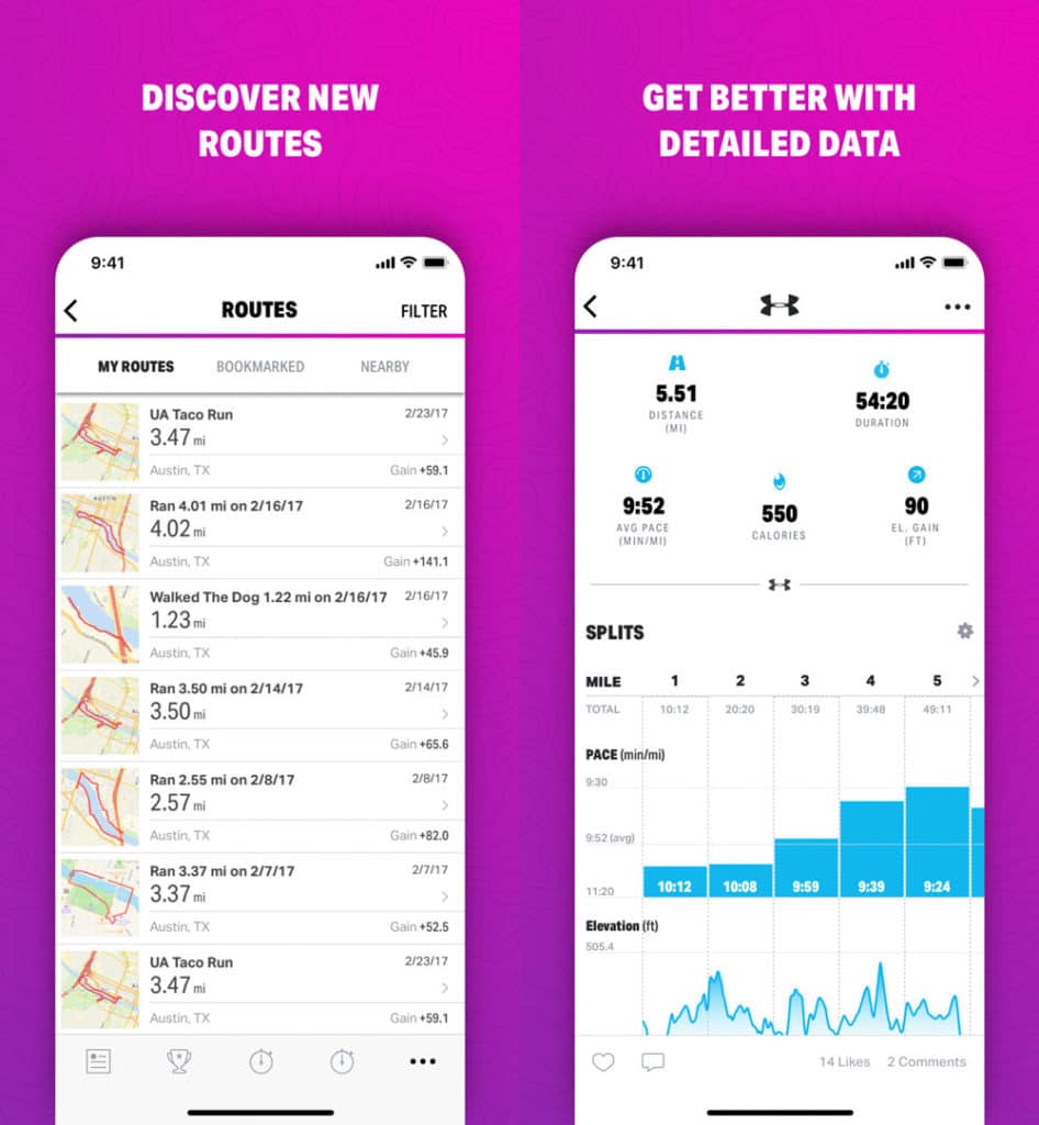 screenshots of mapmywalk hiking app