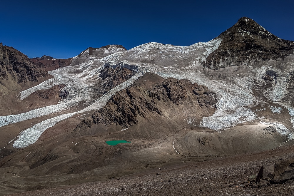 El glaciar Horcones Superior visto mientras escalaba el Aconcagua