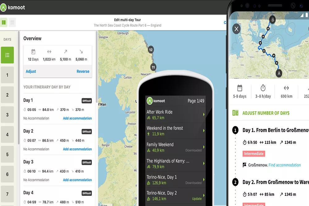 Komoot being used on devices