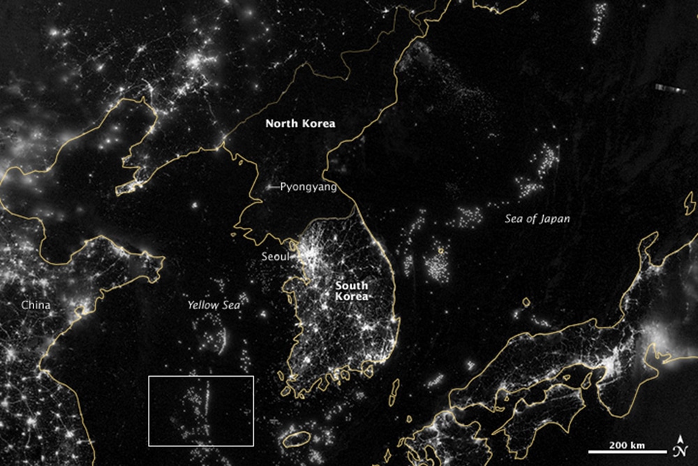 La frontera internacional de Corea vista desde el espacio