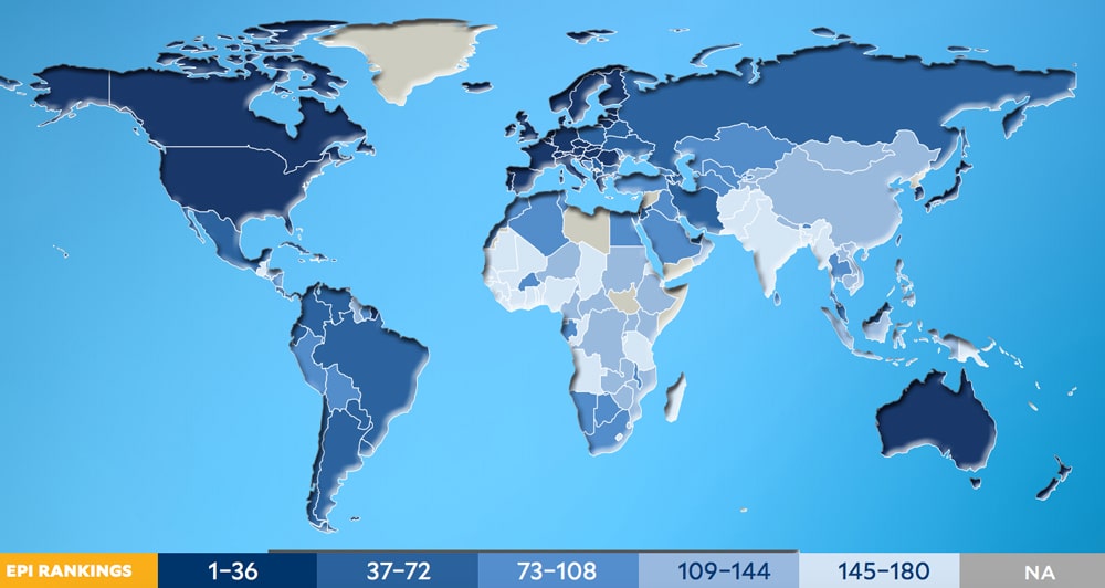 mapa del país más verde del mundo-2020