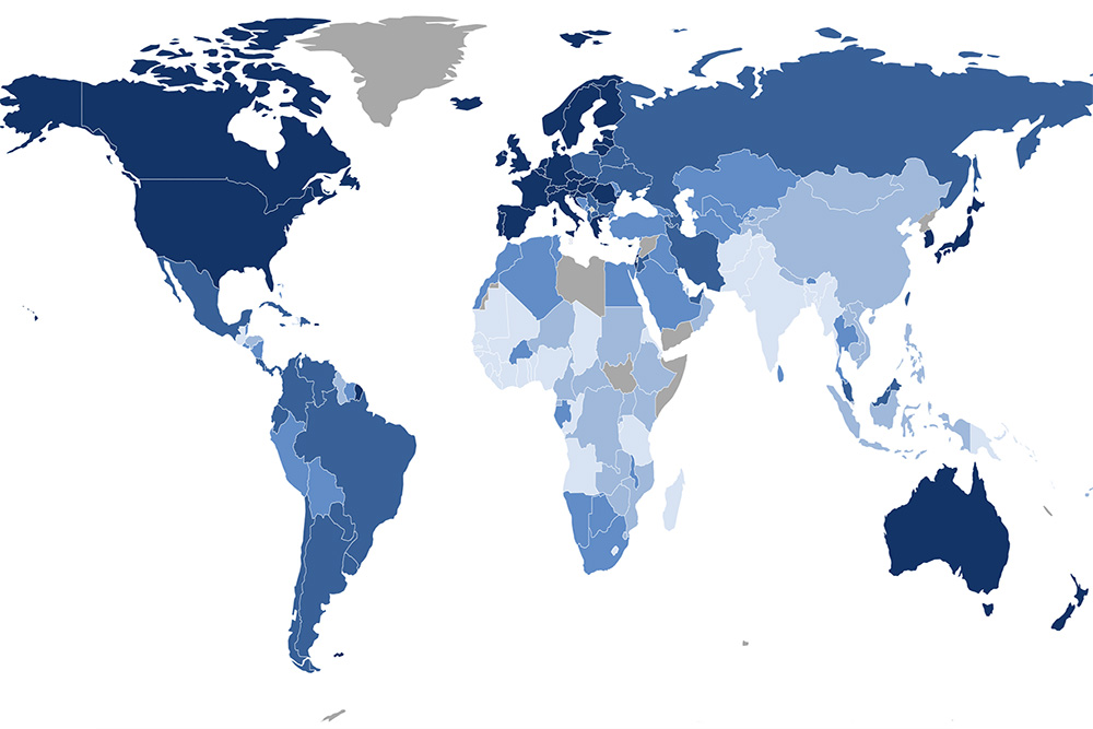 A map of the most sustainable countries in the world