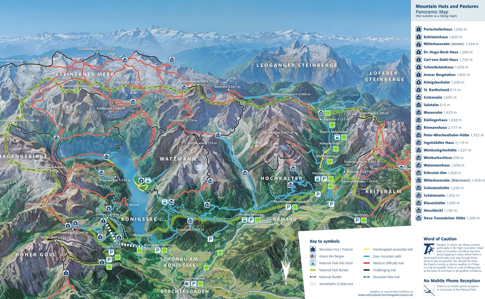 mapa de las mejores caminatas en el Parque Nacional de Berchtesgaden