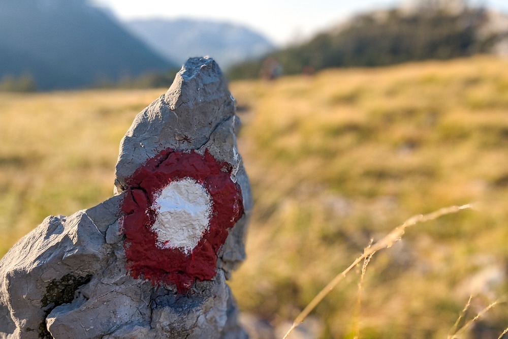 A trail marker on the Velebit
