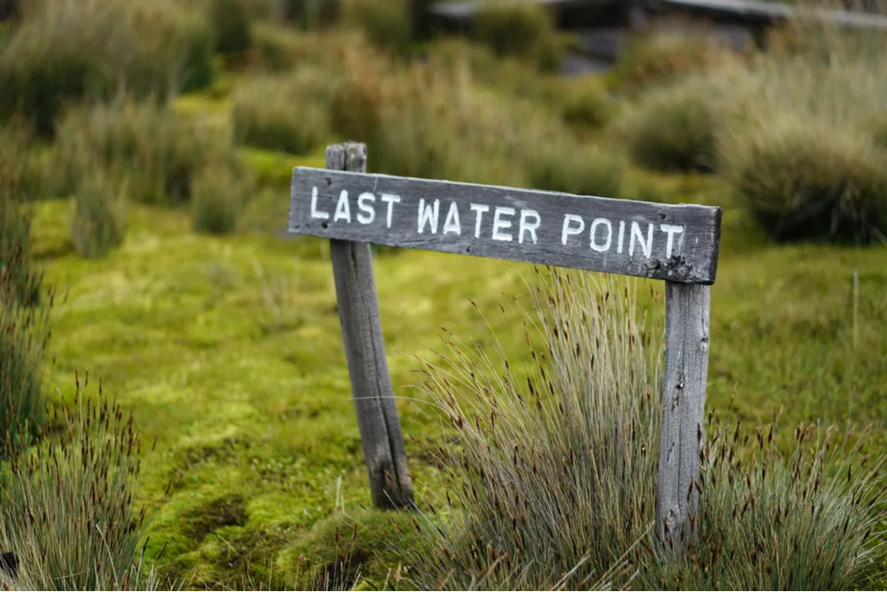 Last Water Point sign on Kilimanjaro