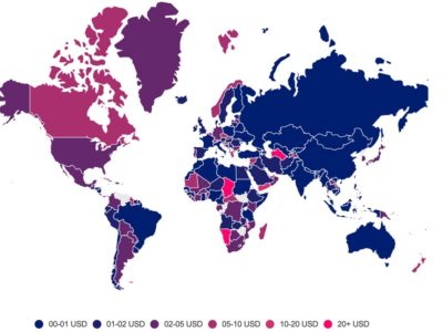 a map of the countries with the cheapest mobile data