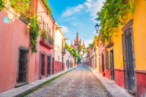 A colourful street in a Mexican city