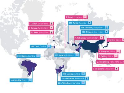 Map of the least and most expensive cities for expats