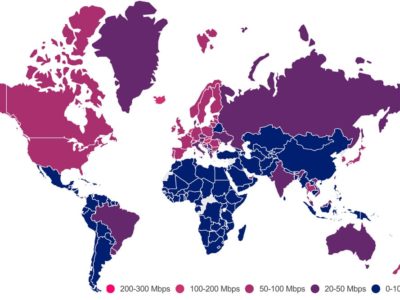 A map of the countries with the fastest internet in the world