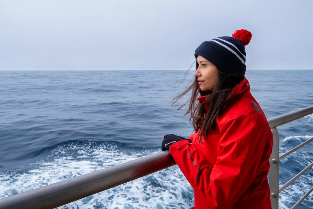 Antarctica packing list: Kia looks out over the Drake Passage