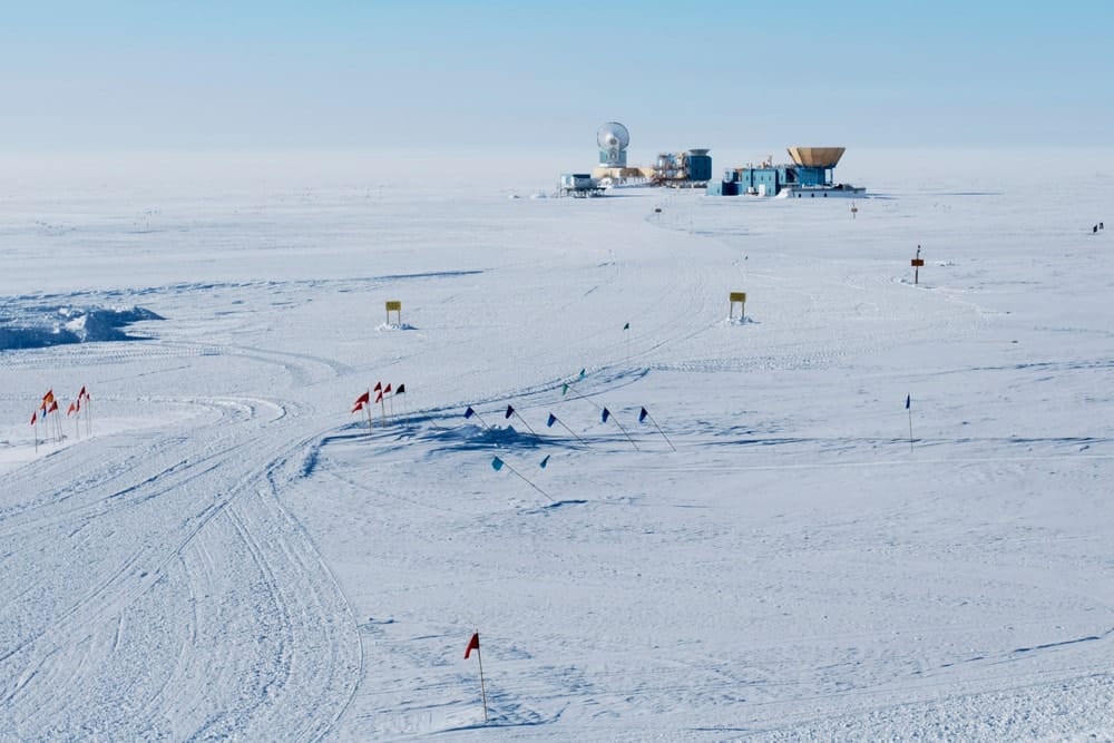 Wide shot of the station showing how remote it is on the ice