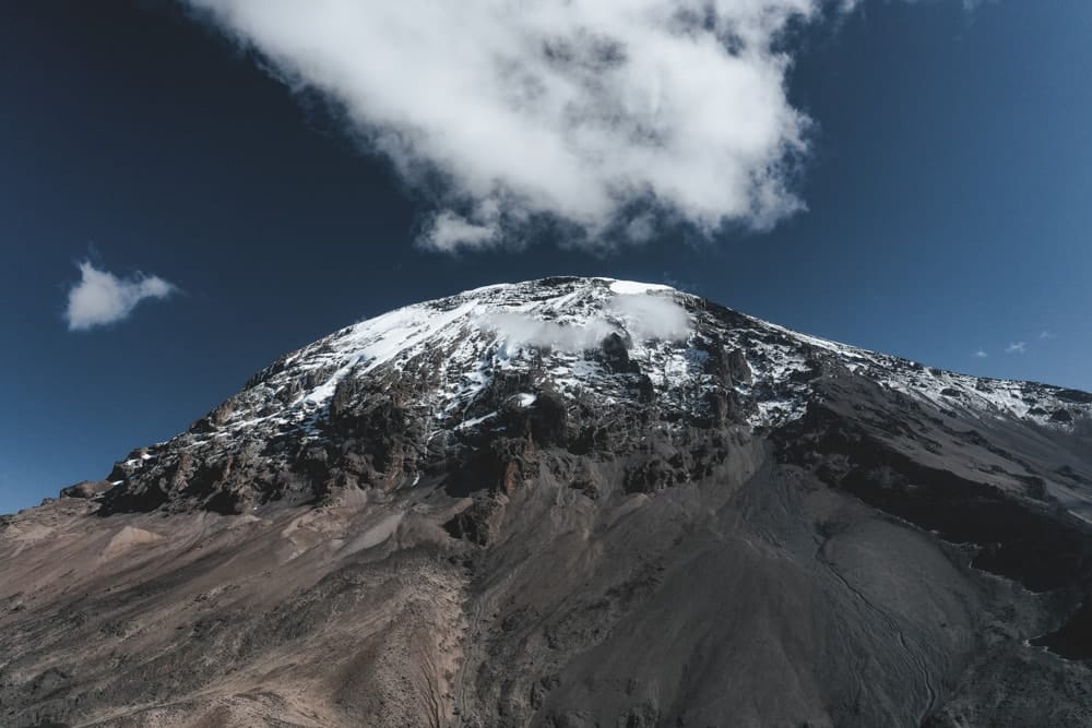 The summit cone of Kilimanjaro seen from the slopes