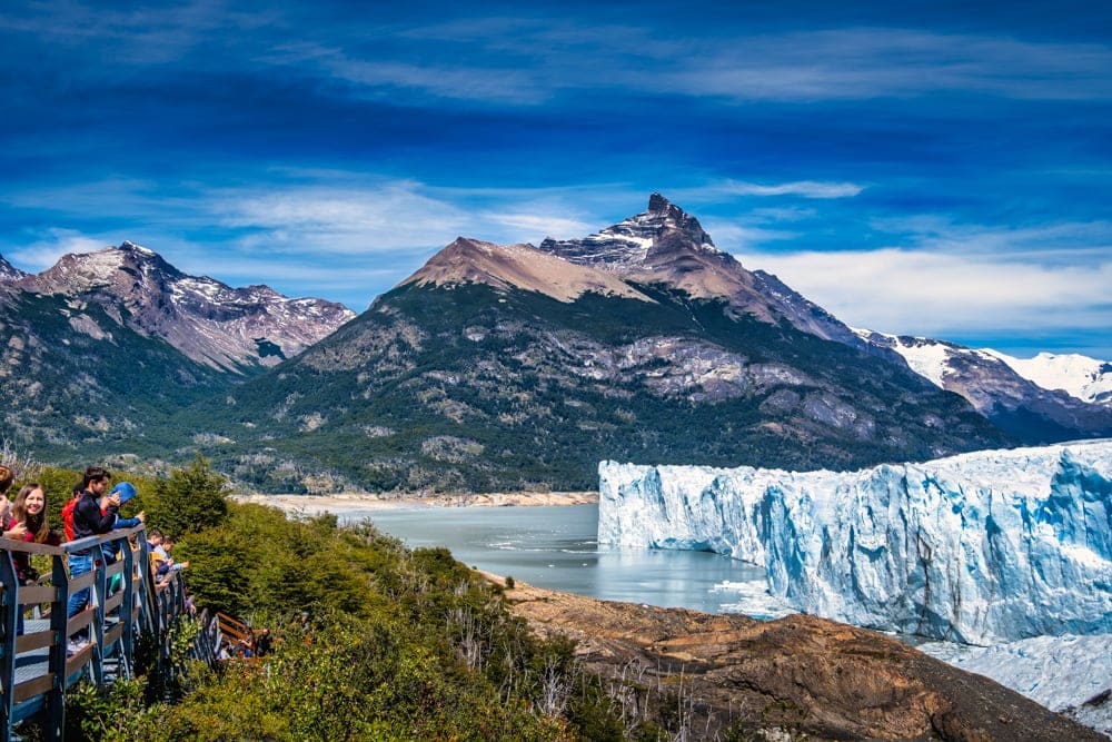 People watching Perito Moreno Glacier from a walkway
