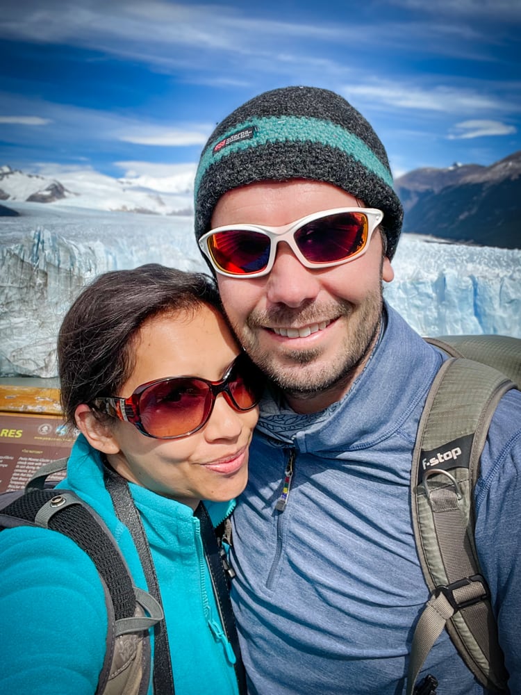 Peter & Kia taking a selfie in front of Perito Moreno Glacier 